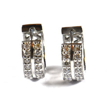 Silver earring with  two rows white CZ platinum plating