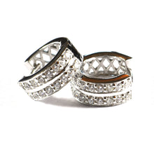 Silver earring with  two rows white CZ platinum plating