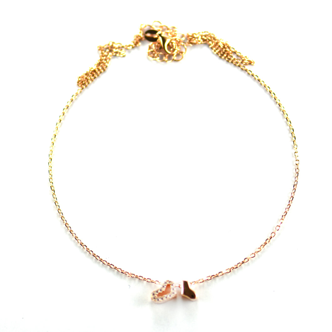 Silver necklace with double heart & pink gold plating