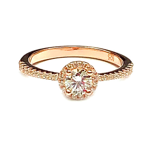 Silver ring with 5mm CZ & pink gold plating