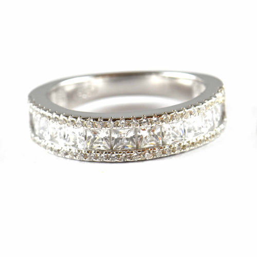 Silver ring with square & small white CZ