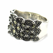Silver ring with square marcasite