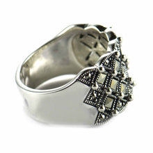 Silver ring with square marcasite