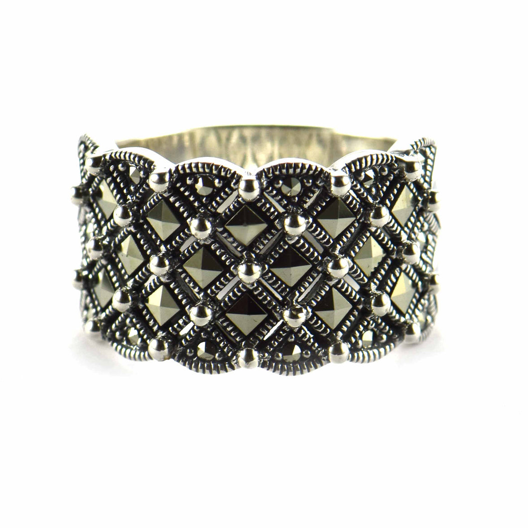 Silver ring with square marcasite