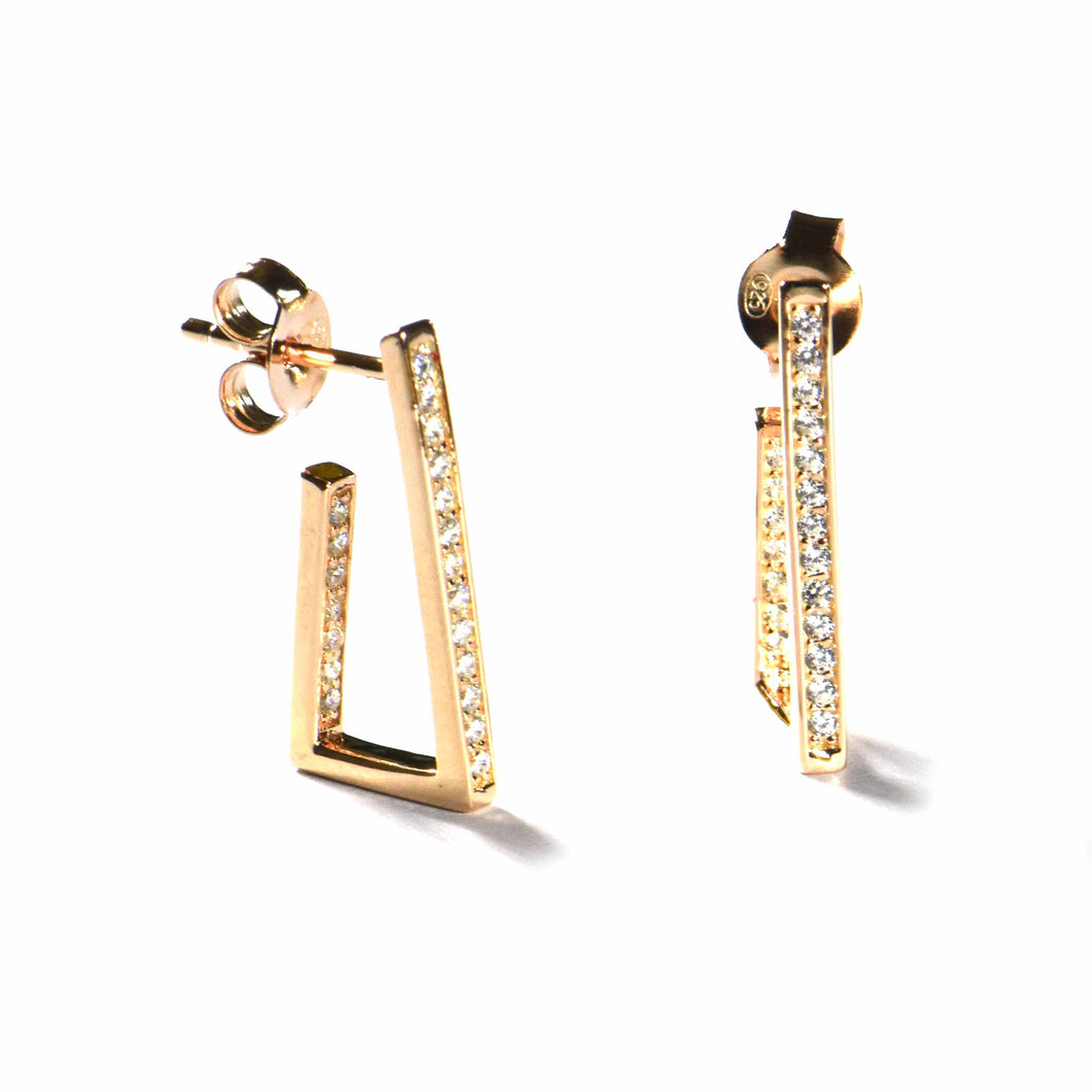 Studs silver earring with CZ & pink gold plating