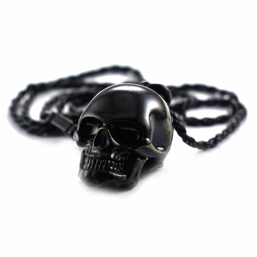 Skull matte black copper necklace
