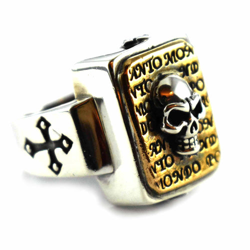 Skull pattern copper plating rectangle silver ring