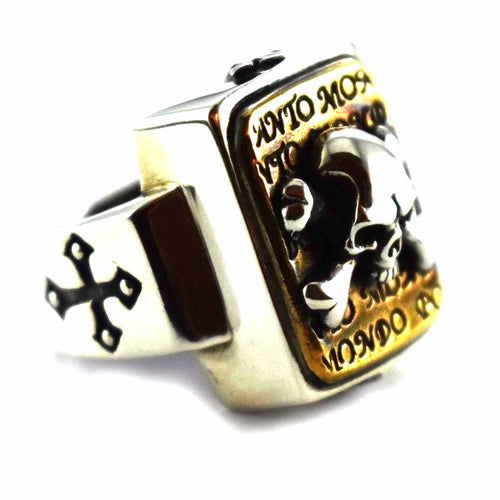 Skull pattern with copper plating square silver ring