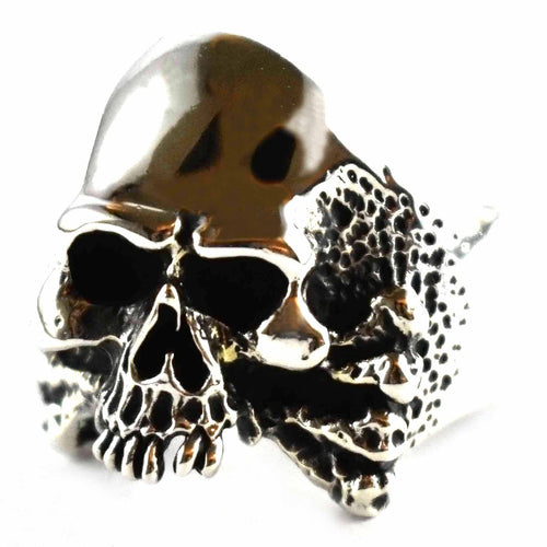 Skull ring with bones silver ring