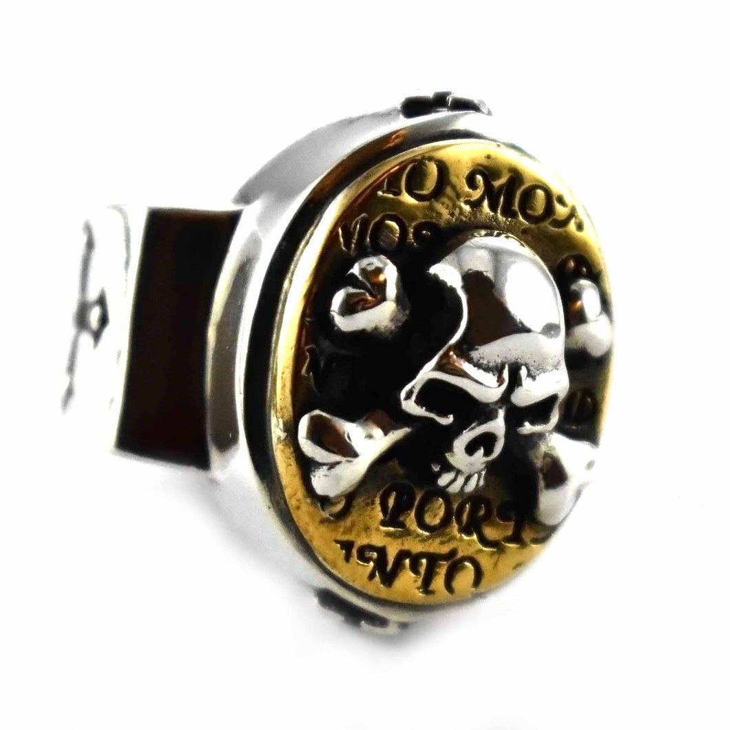 Skull with bone copper plating oval silver ring