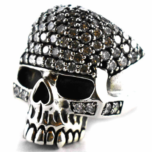 Skull with full of white cubic zirconia silver ring
