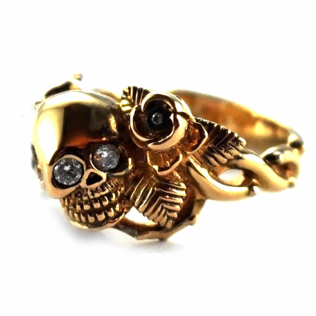 Skull with gold plating rose silver ring - Main Image