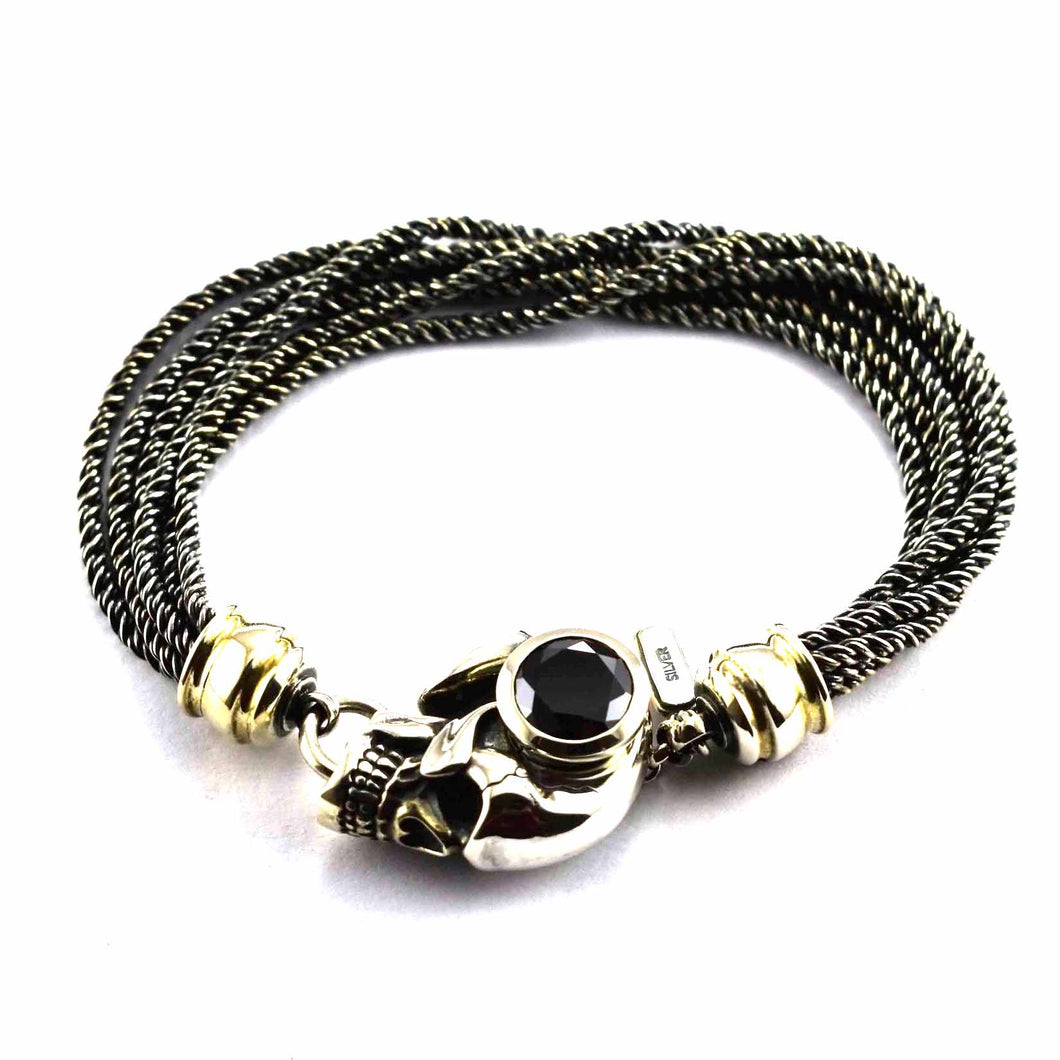 Skull silver bracelet with onyx stone
