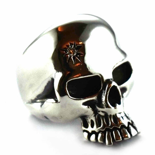 Skull with sun pattern & white cubic zirconia silver ring