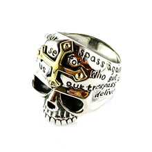 Skull silver ring with cross & copper plating