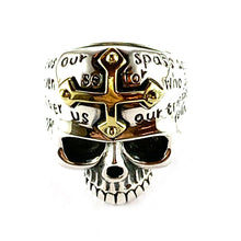 Skull silver ring with cross & copper plating