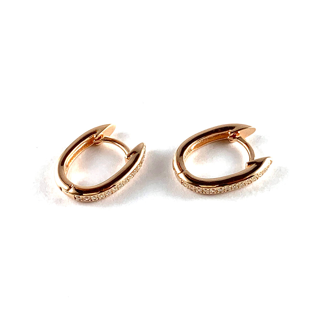 Small CZ silver circle earring with pink gold plating