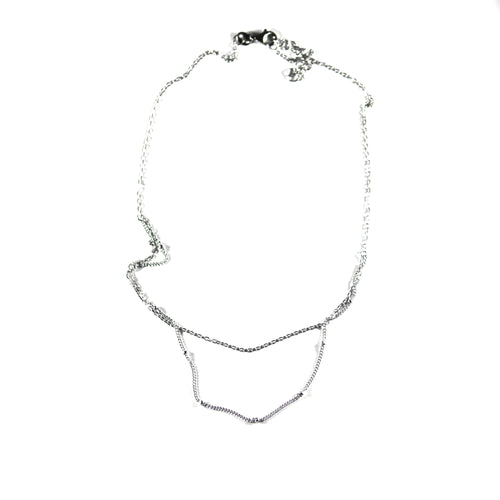 Small ball double silver chain necklace