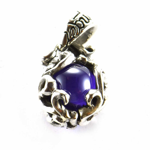 Small ball silver pendant with purple stone
