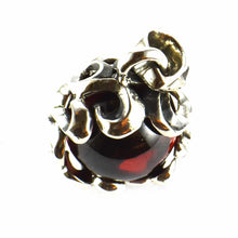 Small ball silver pendant with red stone