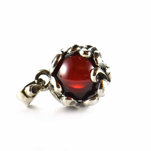 Small ball silver pendant with red stone