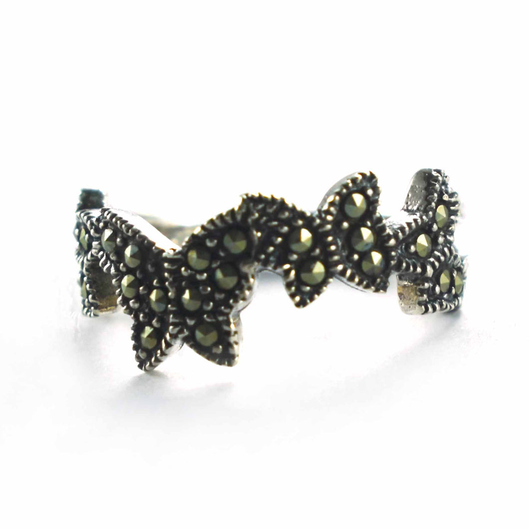Small butterfly silver ring with marcasite
