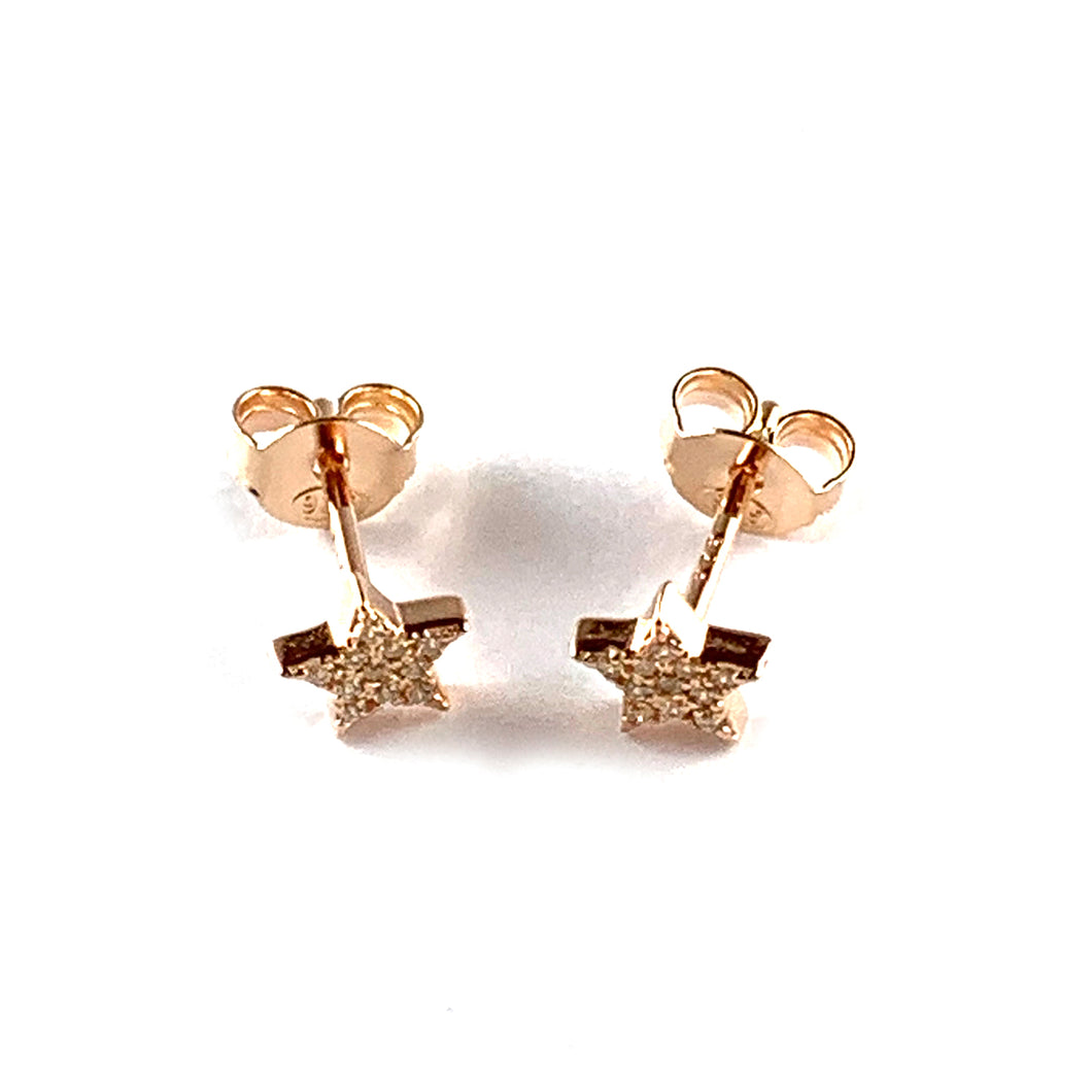 Small star silver studs earring with CZ & pink gold plating