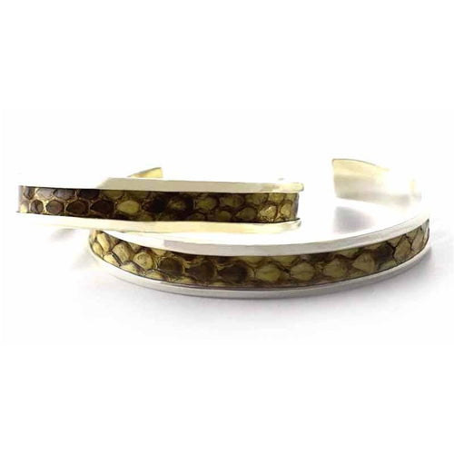 Snake leather silver couple bangle