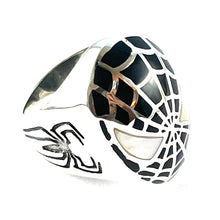 Spiderman silver ring with shell & black resin