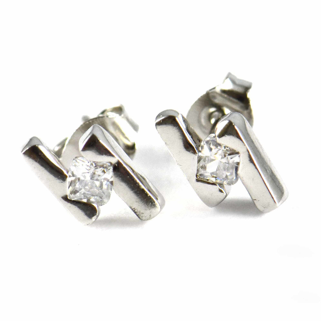 Square CZ silver studs silver earring