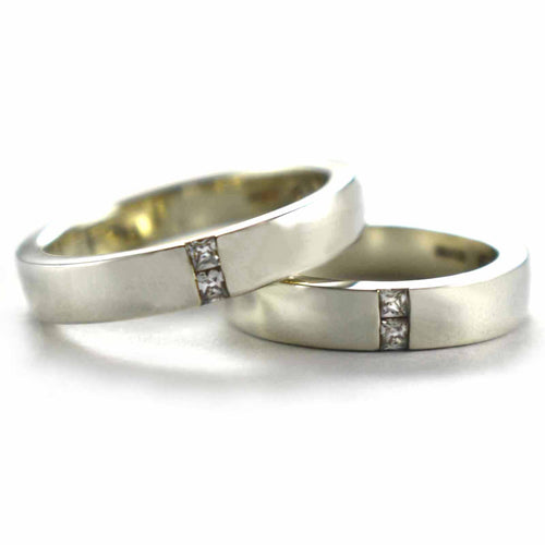 Square CZ silver couple ring