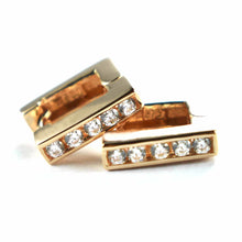Square silver earring with circle white CZ & pink gold plating