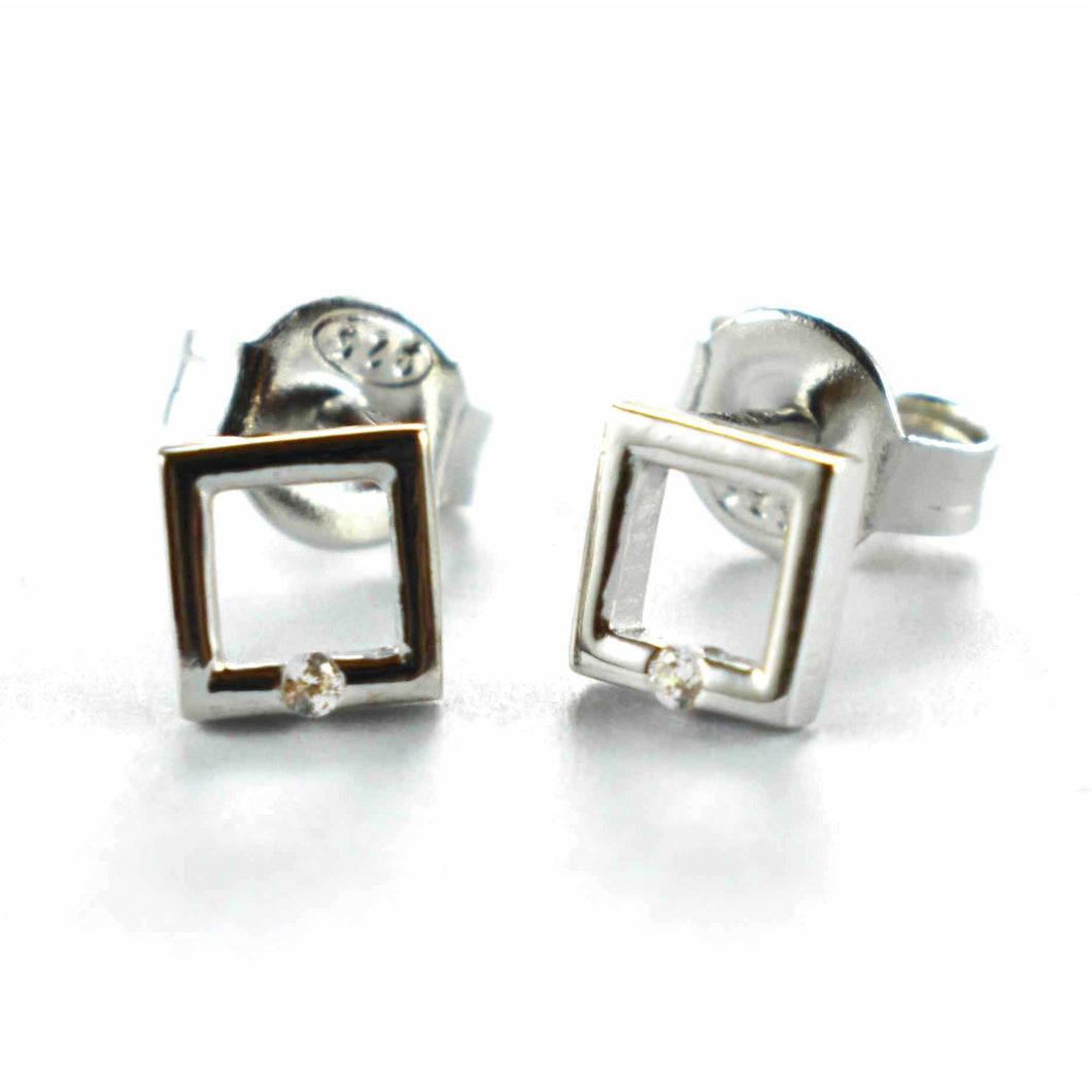 Square stud earring with one small CZ