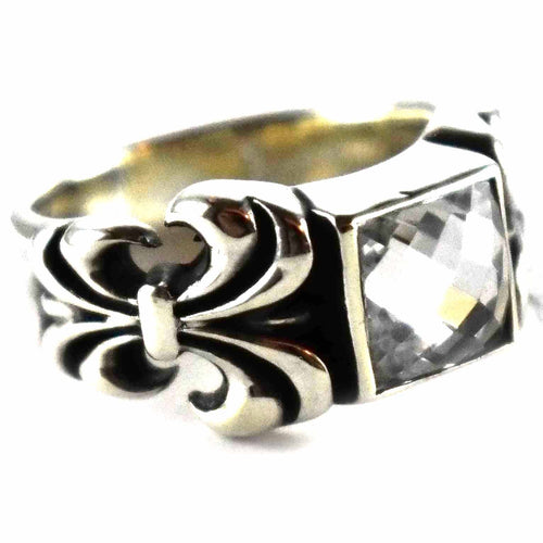 Square white cubic zirconia with diamond cut silver ring