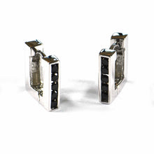 Square circle silver earring with black CZ