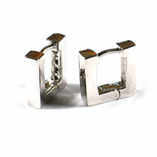 Square circle silver earring with black CZ
