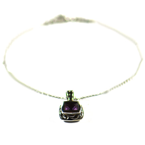 Square necklace with purple crystal