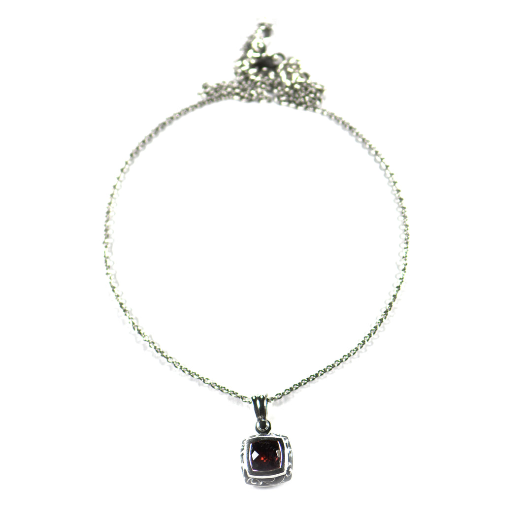 Square necklace with red cubic zirconia
