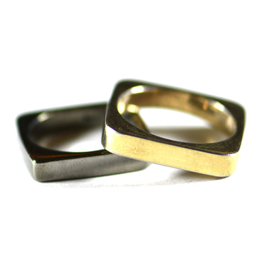 Square silver couple ring with pink gold & black rhodium plating