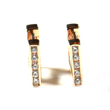 Square silver earring with circle white CZ & pink gold plating