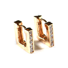 Square silver earring with circle white CZ & pink gold plating