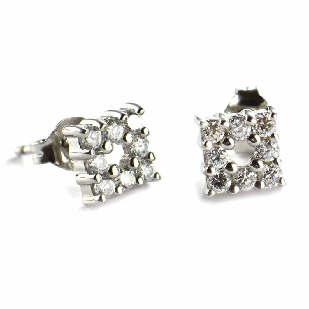 Square CZ silver studs silver earring