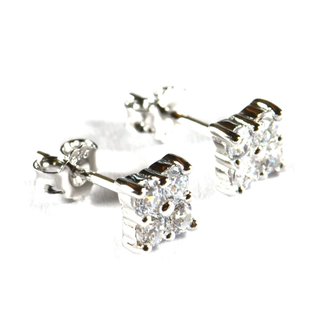 Square silver studs earring with 4 CZ