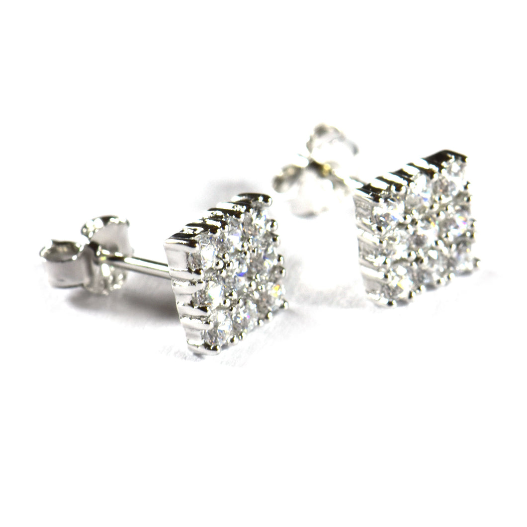 Square silver studs earring with 9 CZ