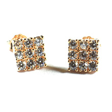 Square silver studs earring with 9 CZ & pink gold plating