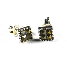 Square silver studs earring with square marcasite