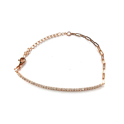 Square small CZ silver bracelet with pink gold plating