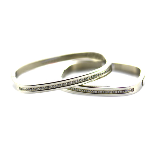 Square stainless steel couple bangle with CZ