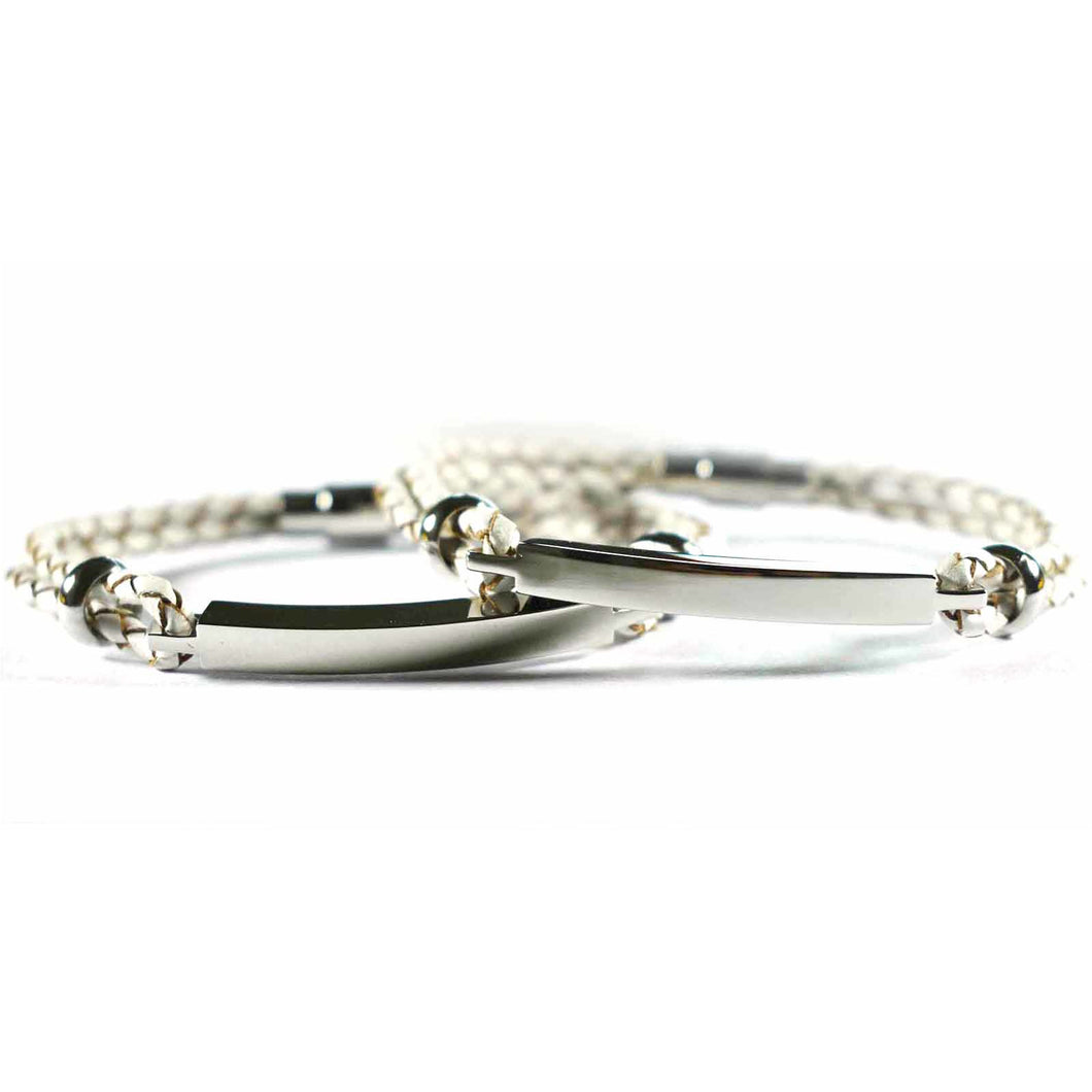 Stainless steel couple bracelet with white leather