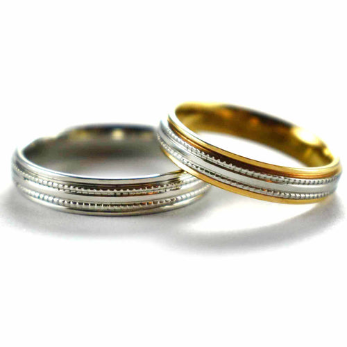 Stainless steel couple ring with bead pattern